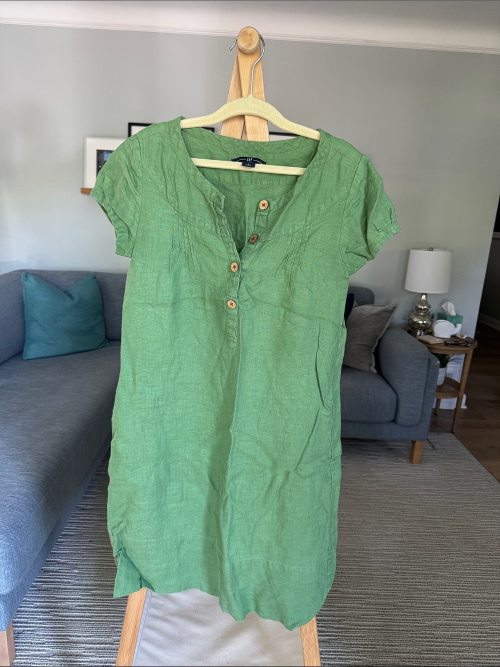 GAP Green Button-Front Shirt Dress 100% Linen, “vintage”